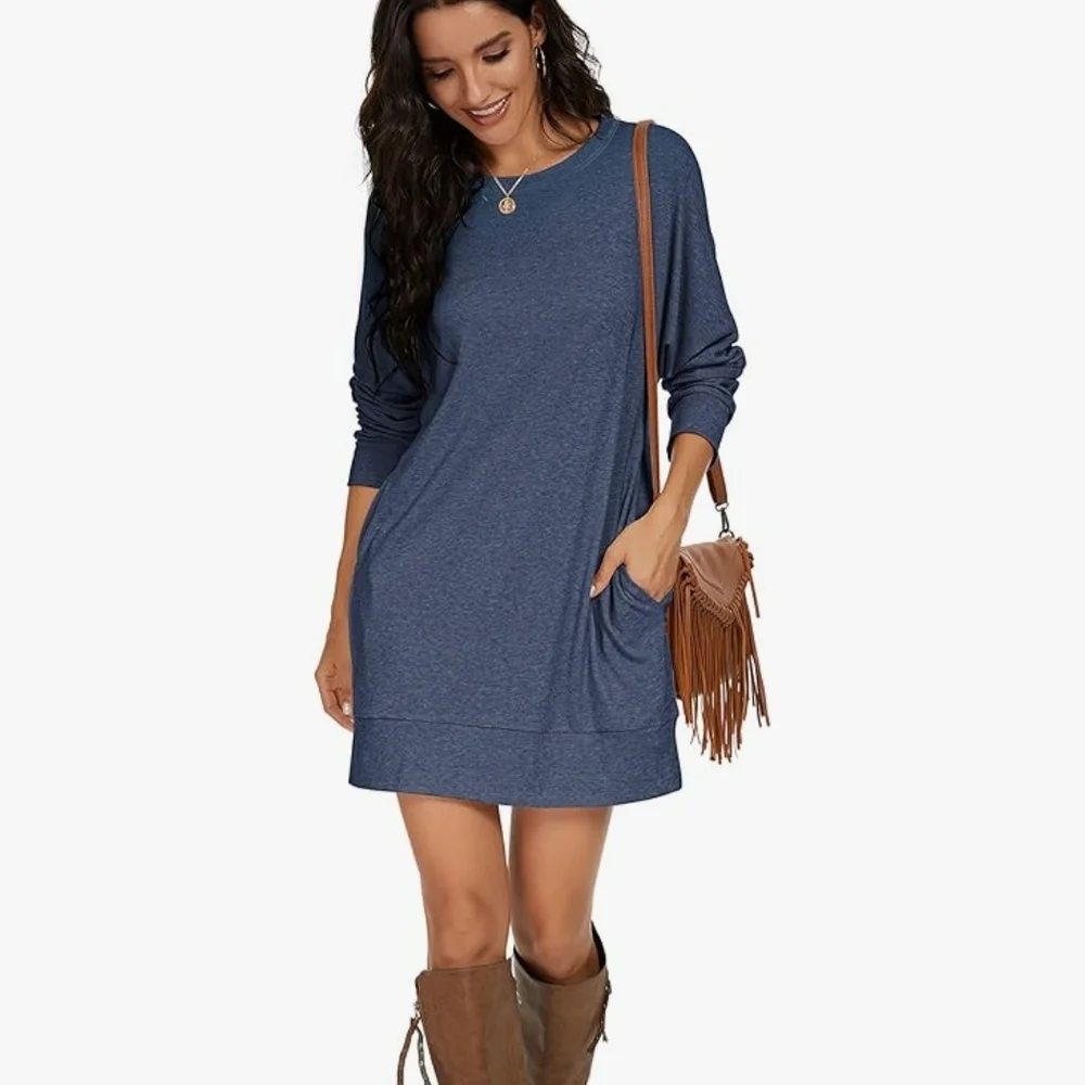 Casual Navy Long Sleeve Dress - Picture 1 of 6